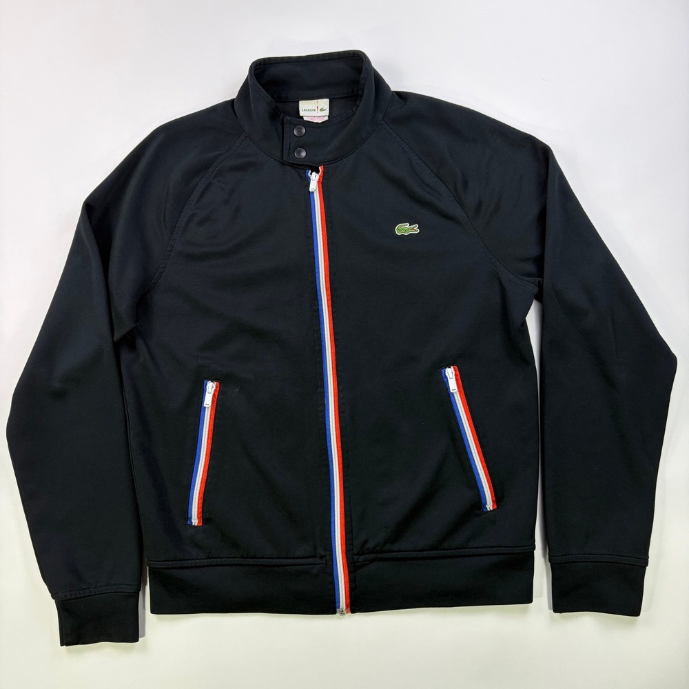 Lacoste Paris Collection Track Jacket Mens 5 Large Black Made in France Zip Up